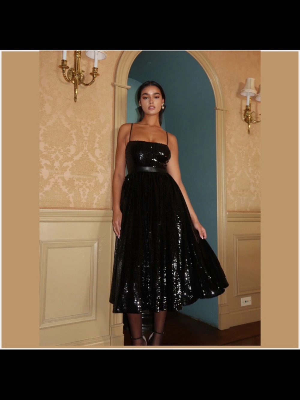 NWT. Size 6 WeWoreWhat Black Sequin Midi Dress Glam Party Evening Gown